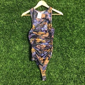 Free People mesh printed ruched bodysuit